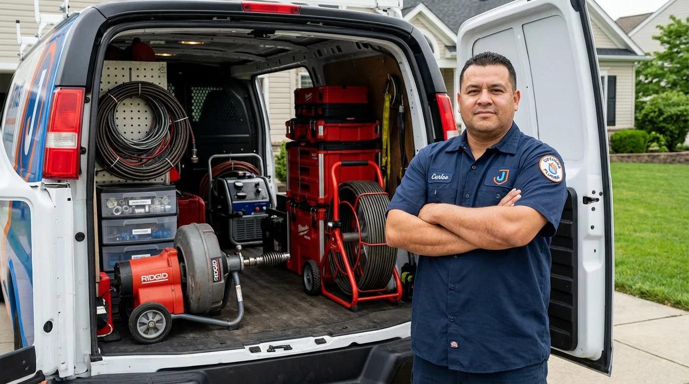 Professional drain cleaning equipment and Johns Plumbing LLC plumber in Trenton