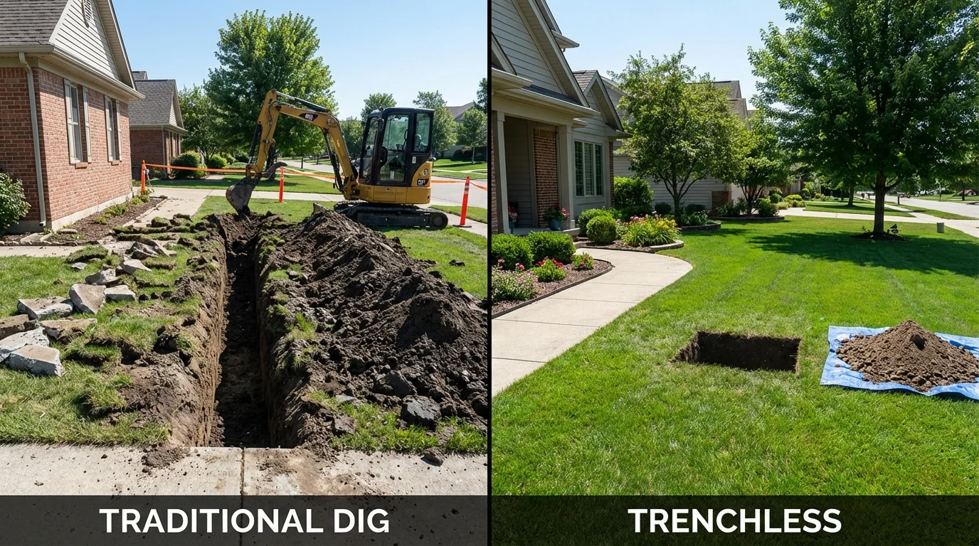 Trenchless sewer repair with minimal yard damage versus traditional excavation in Trenton, GA